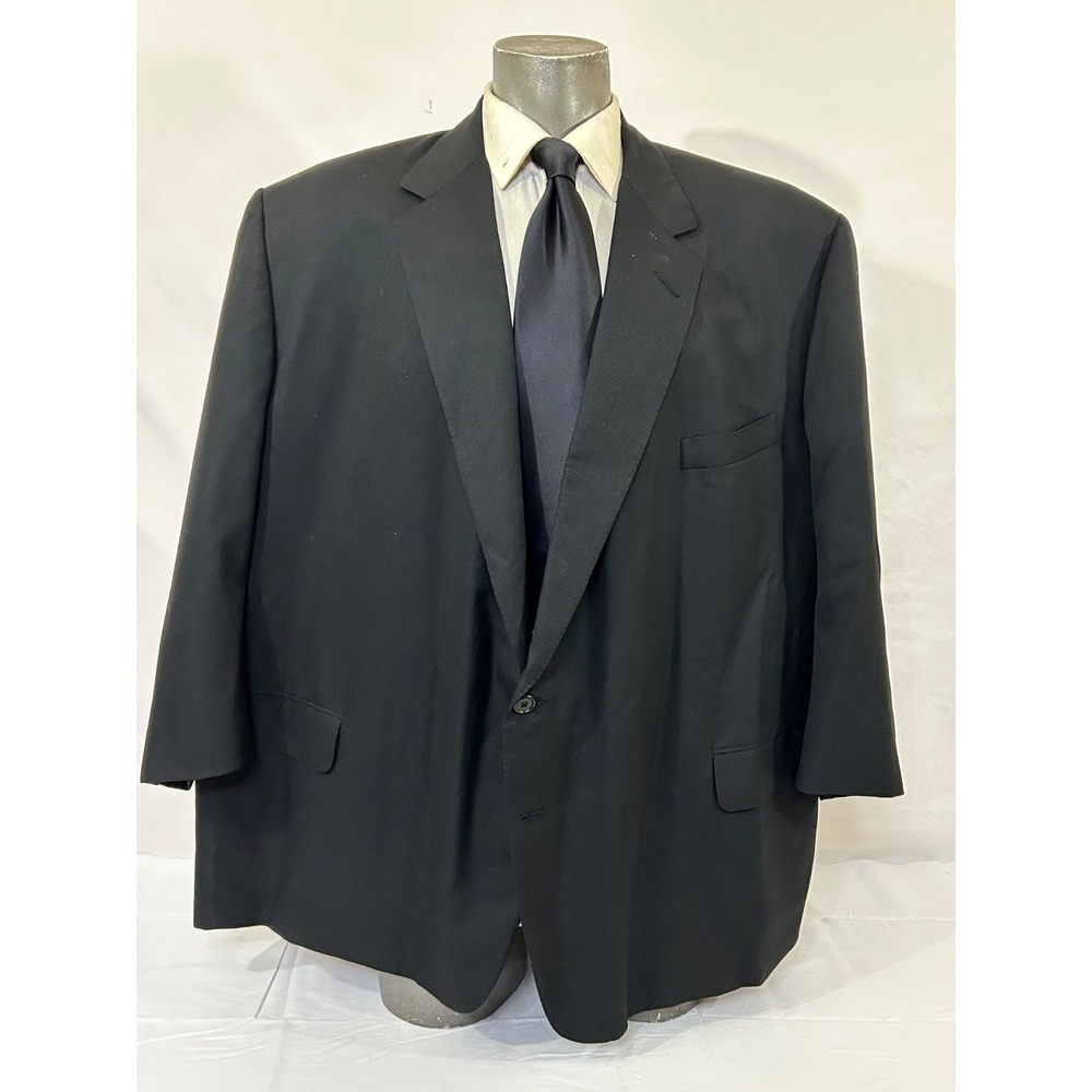 Oxxford‎ Clothers Sz 60R  Black Solid Stripes 2Btn Notch Super 120's Wool Blazer